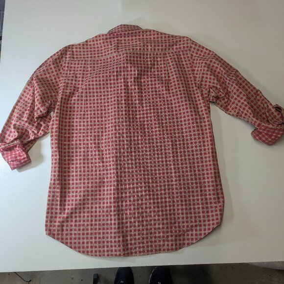 Scott Barber Size Large Red and Gold Checkered Button Down 100% Cotton - Picture 13 of 16